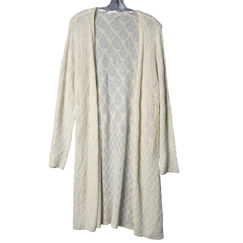 Cato Duster Cardigan Womens L Cream White Boho Fairy Cottage Knit Open‎ Front